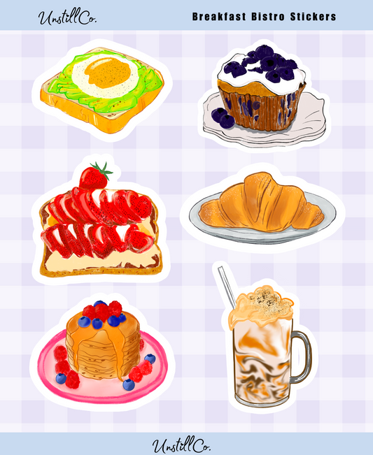 Set of breakfast-themed stickers you can use to decorate your journal, laptop or bottle!