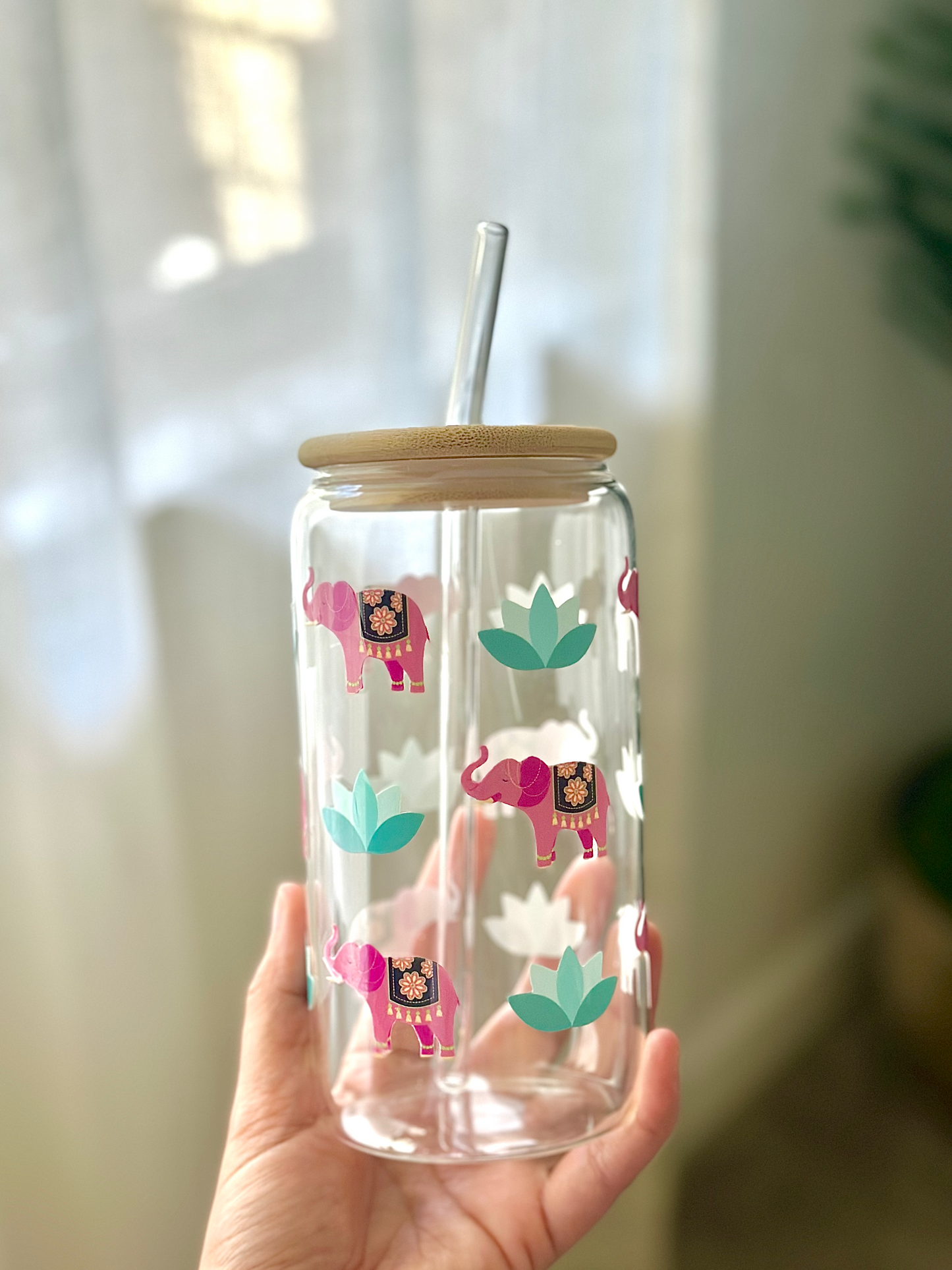 Jaipur Glass Cup (16oz) with Bamboo Lid & Straw | UnstillCo